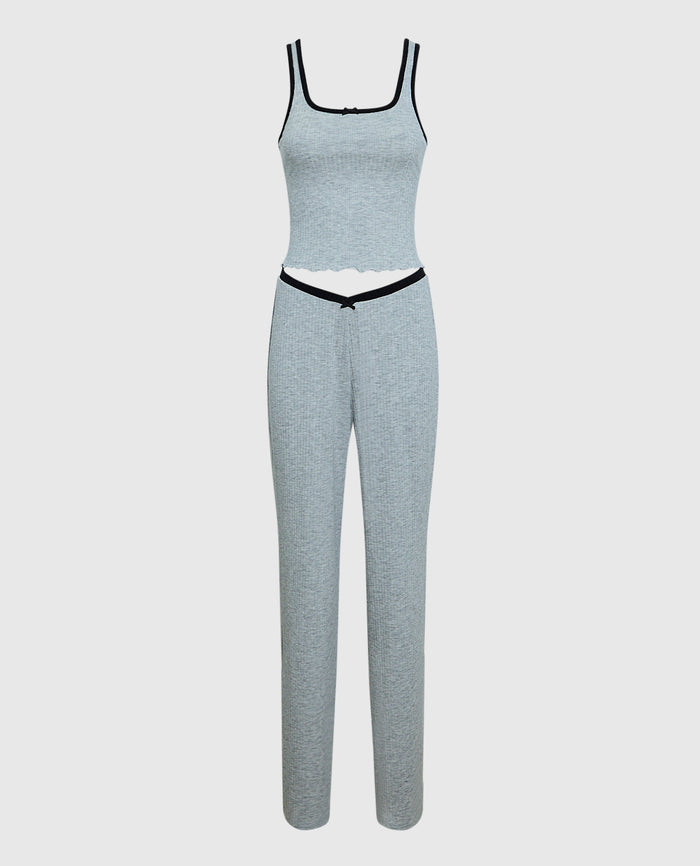 Ribbed Pajama Pant with V-Waist in Cool Gray