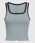 Ribbed Pajama Top with Bow in Cool Gray
