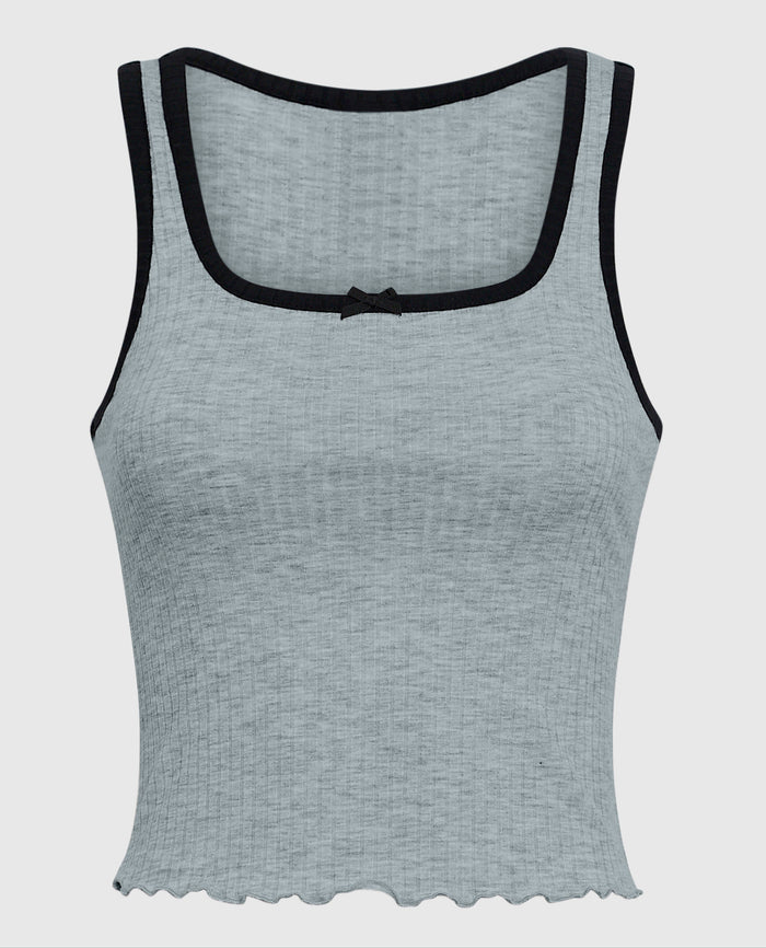 Ribbed Pajama Top with Bow in Cool Gray