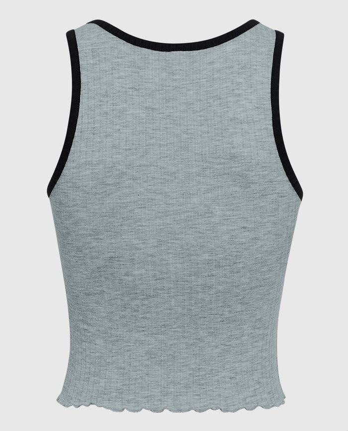 Ribbed Pajama Top with Bow in Cool Gray