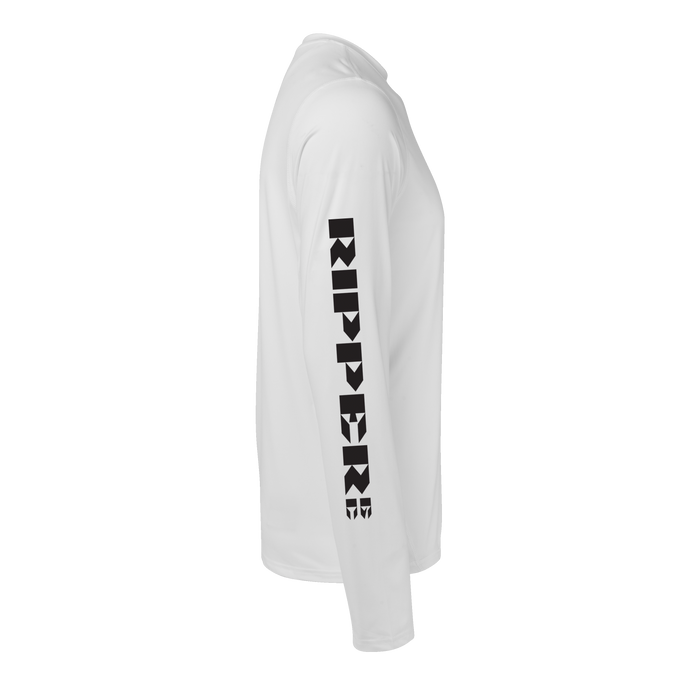 Arctic Ripper GC Guide Long Sleeve Tee - Side View, RIPPER Sleeve Graphic Detail | Greyson Clothiers