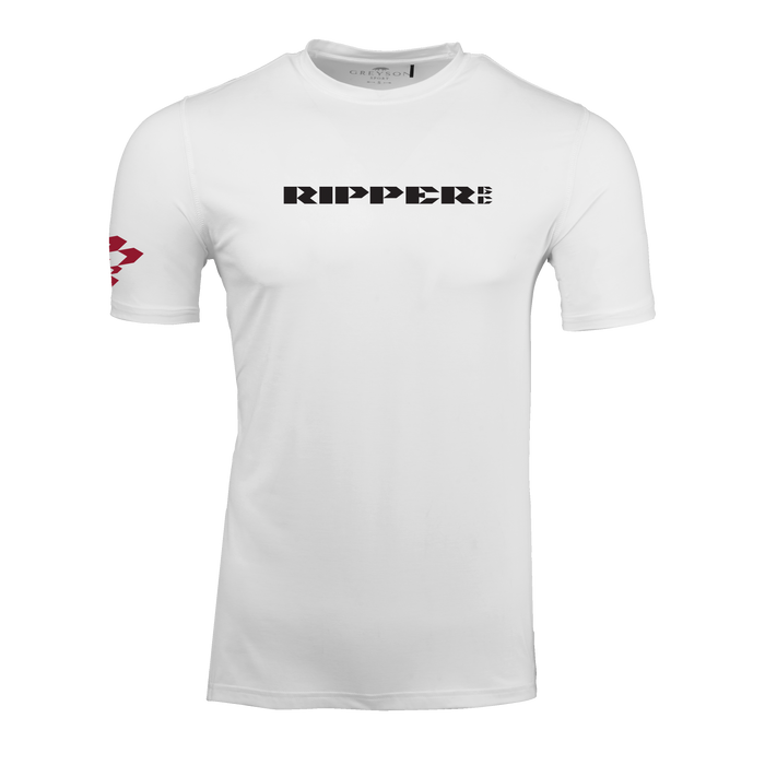 Arctic Ripper GC Guide Short Sleeve Tee - Front View, Ripper GC Chest Logo & Red Sleeve Graphic | Greyson Clothiers