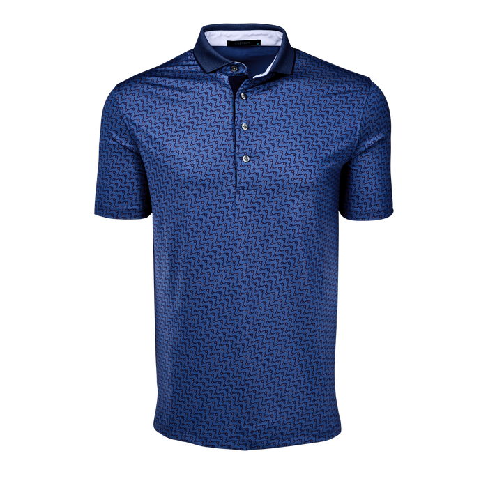 Wolf Blue Rogue River Short Sleeve Polo - Geometric Print Front View | Greyson Clothiers