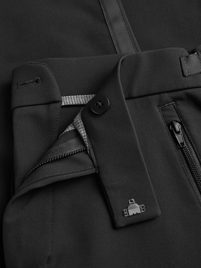 Greyson Clothiers Rumson Jogger - Waistband & Zip Pocket Close-Up, Button Fly & Wolf Logo Detail