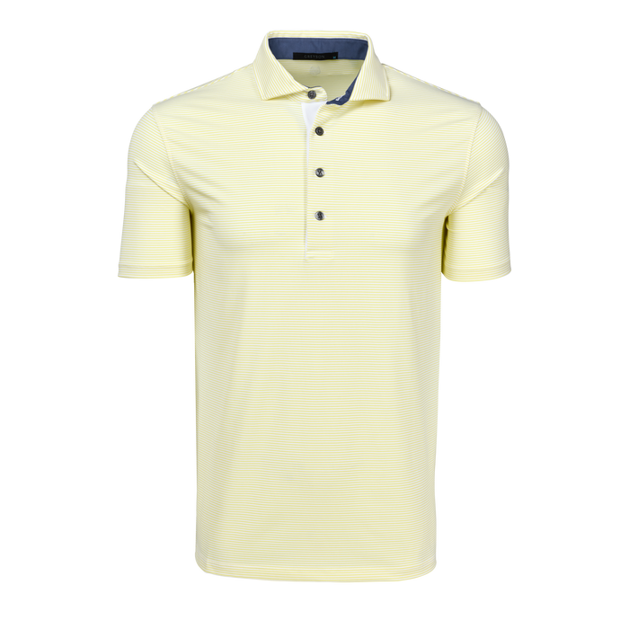 Sunrise/Arctic Mini-Stripe Saranac Short Sleeve Golf Polo - Front View | Greyson Clothiers