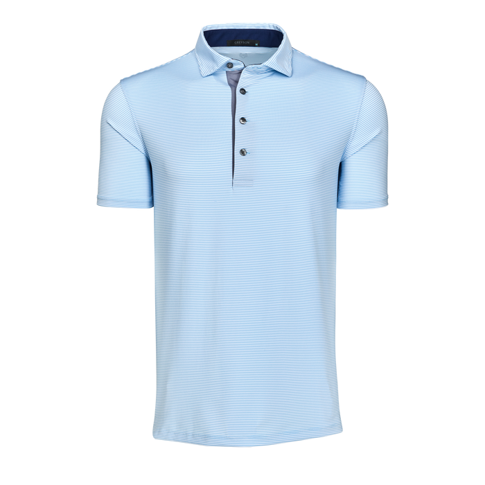 Arctic/Falcon Mini-Stripe Saranac Short Sleeve Golf Polo - Front View | Greyson Clothiers