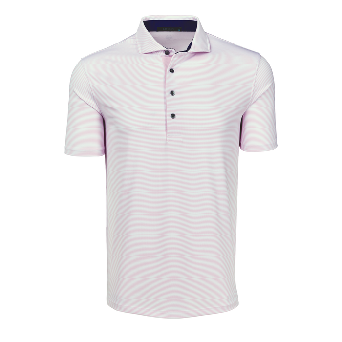 Blossom/Falcon Mini-Stripe Saranac Short Sleeve Golf Polo - Front View | Greyson Clothiers