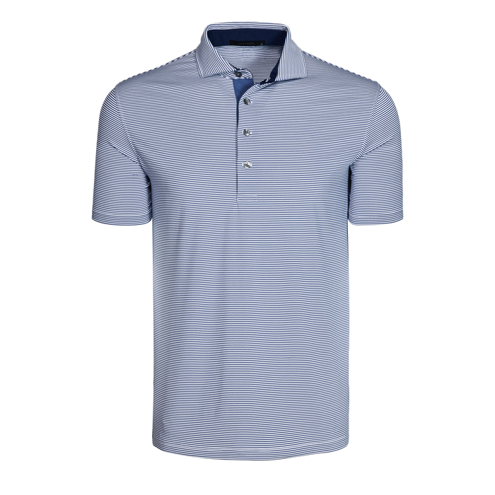 Wolf Blue/Arctic Mini-Stripe Saranac Performance Golf Polo - Front View | Greyson Clothiers