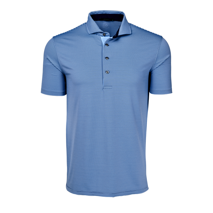 Falcon/Wolf Blue Mini-Stripe Saranac Short Sleeve Golf Polo - Front View | Greyson Clothiers