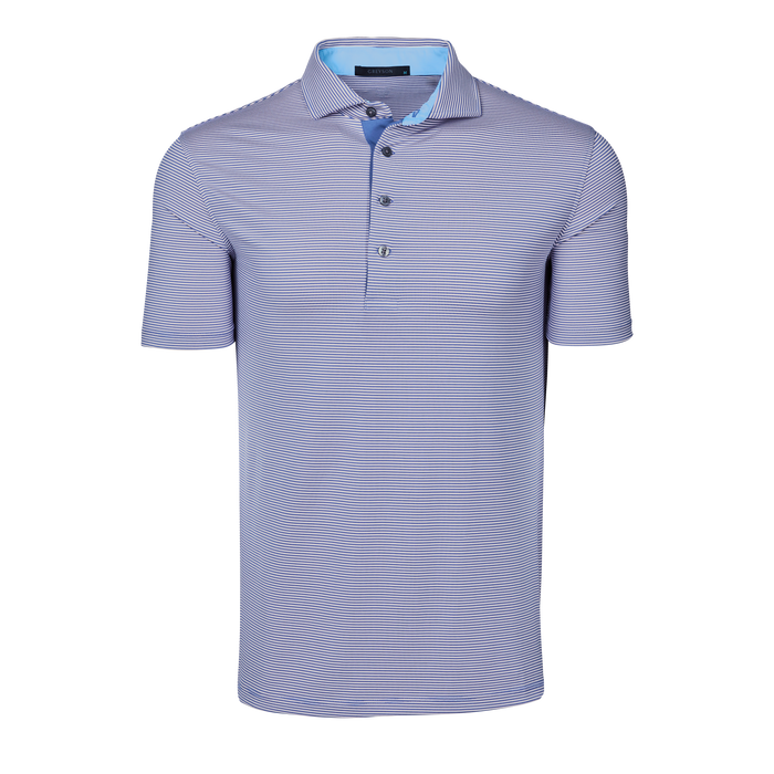 Maltese Blue/Jellyfish Striped Saranac Short Sleeve Polo, Arctic Collar Detail - Front View | Greyson Clothiers