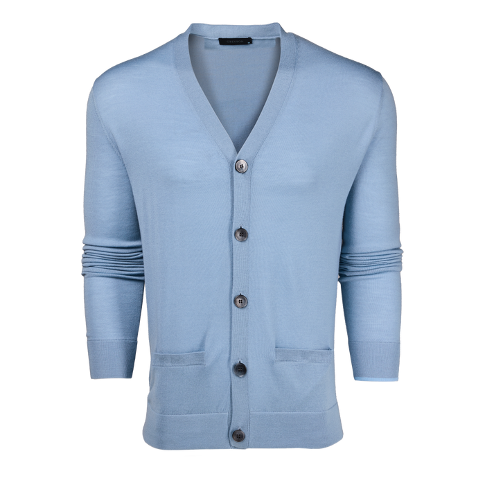 Falcon Merino Wool Saratoga Cardigan - Front View, Button-Front V-Neck | Greyson Clothiers