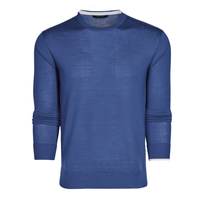 Wolf Blue Merino Wool Saratoga Crewneck Sweater - Front View | Greyson Clothiers