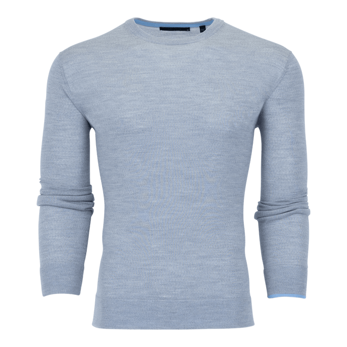 Light Grey Heather Merino Wool Saratoga Crewneck Sweater - Front View | Greyson Clothiers