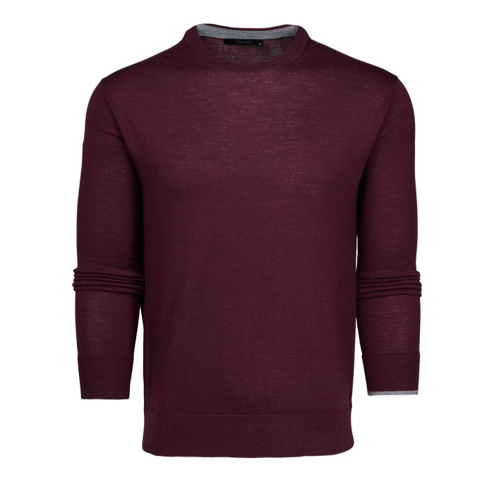 Merlot Merino Wool Saratoga Crewneck Sweater - Front View | Greyson Clothiers