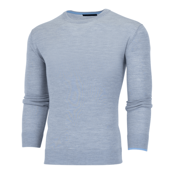 Light Grey Heather Merino Wool Saratoga Crewneck Sweater - Three-Quarter View | Greyson Clothiers