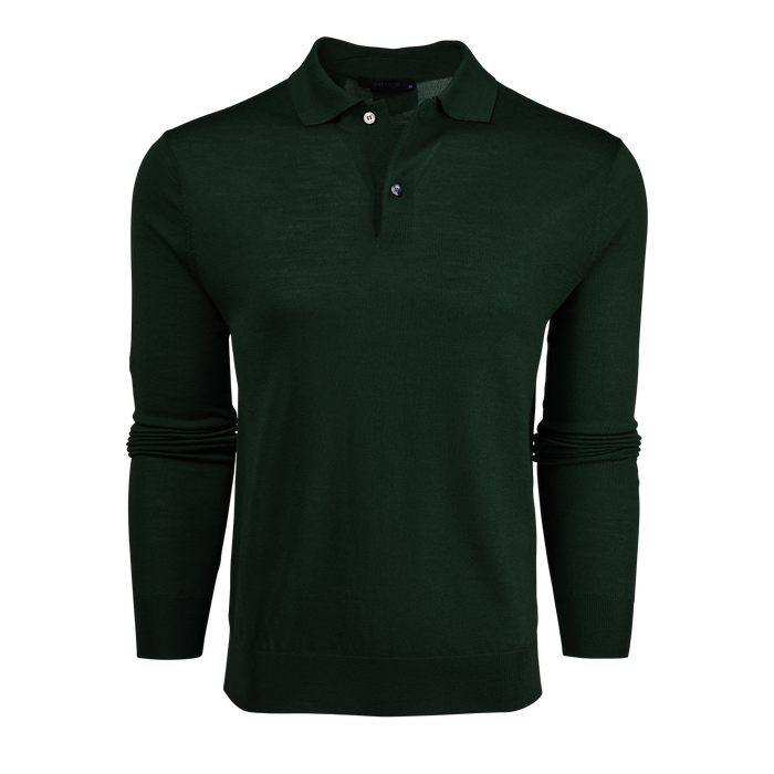 Grove Merino Saratoga Long Sleeve Sweater Polo - Front View | Greyson Clothiers