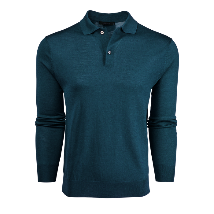 Bonneville Merino Saratoga Long Sleeve Sweater Polo - Front View | Greyson Clothiers