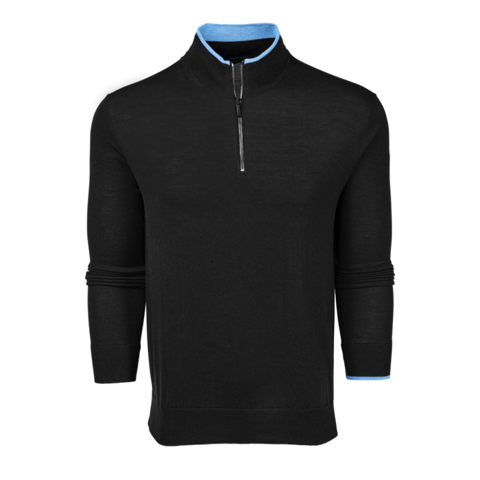 Midnight Camp Black Merino Wool Saratoga Quarter-Zip Sweater - Front View | Greyson Clothiers