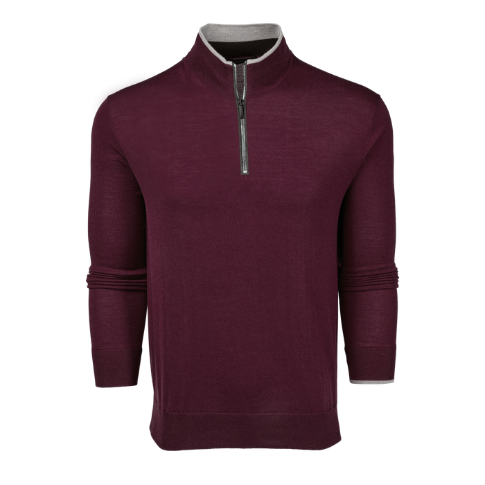 Merlot Merino Wool Saratoga Quarter-Zip Sweater - Front View | Greyson Clothiers