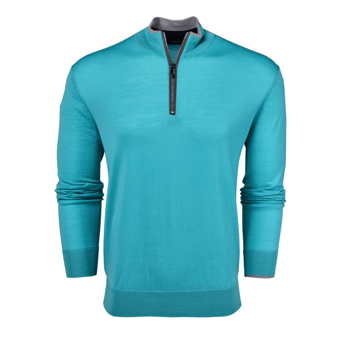Bonneville Teal Merino Wool Saratoga Quarter-Zip Sweater - Front View | Greyson Clothiers