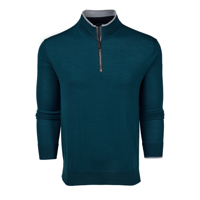Falcon Deep Teal Merino Wool Saratoga Quarter-Zip Sweater - Front View | Greyson Clothiers