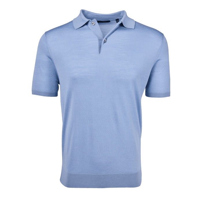 Wolf Blue Merino Wool Saratoga Short Sleeve Sweater Polo - Front View | Greyson Clothiers