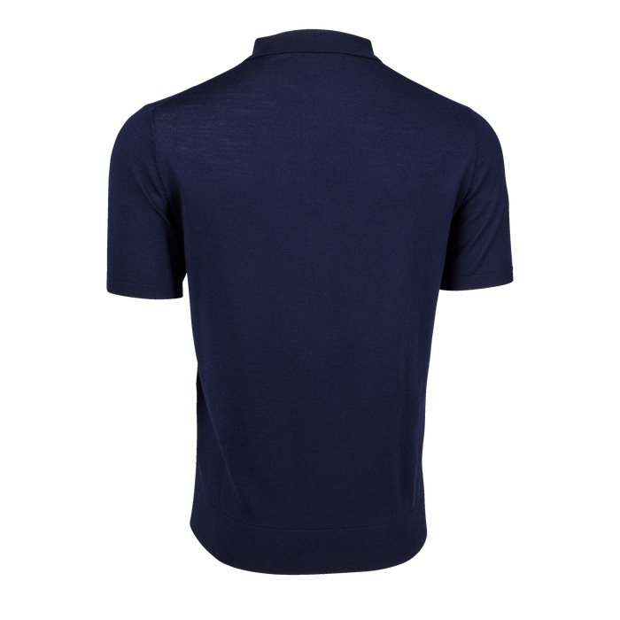 Wolf Blue Merino Wool Saratoga Short Sleeve Sweater Polo - Back View | Greyson Clothiers
