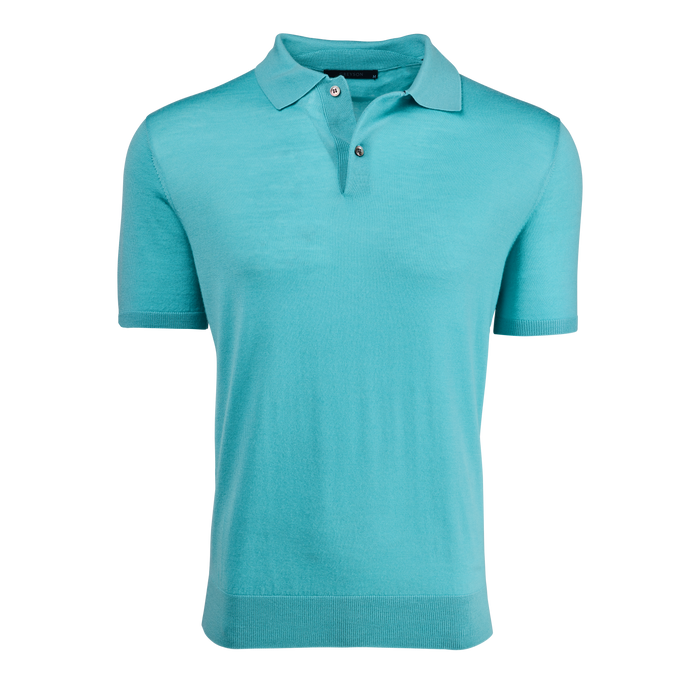 Topaz Merino Wool Saratoga Short Sleeve Sweater Polo - Front View | Greyson Clothiers