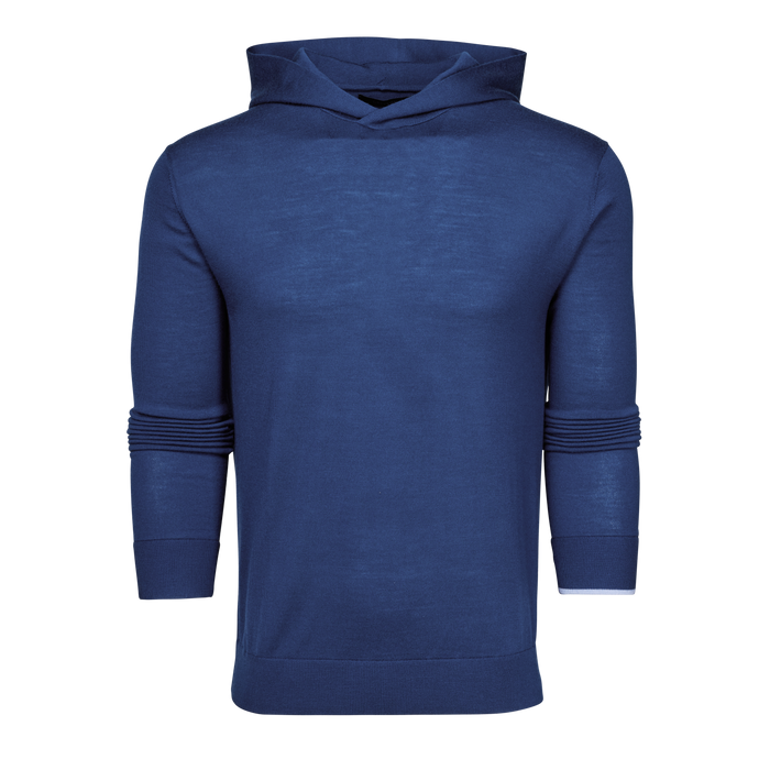 Maltese Blue Merino Wool Saratoga Sweater Hoodie - Front View | Greyson Clothiers