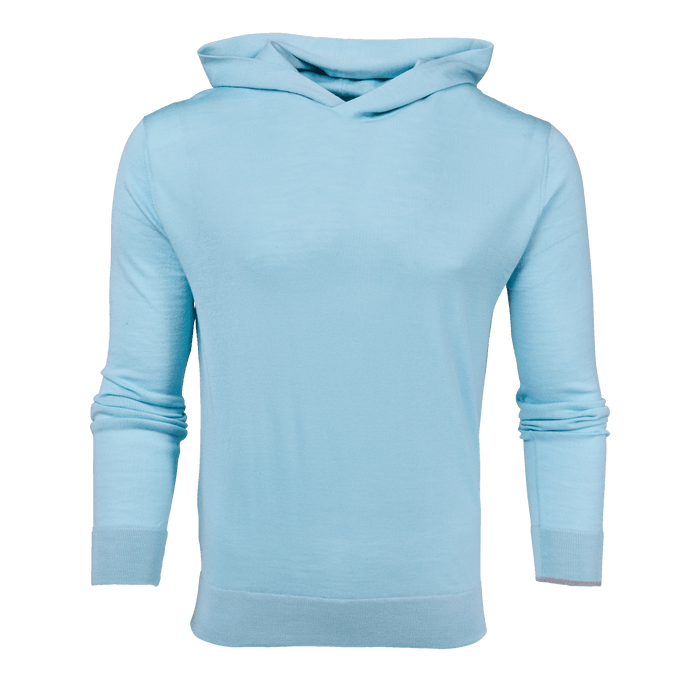 Light Grey Heather Merino Wool Saratoga Sweater Hoodie - Front View | Greyson Clothiers