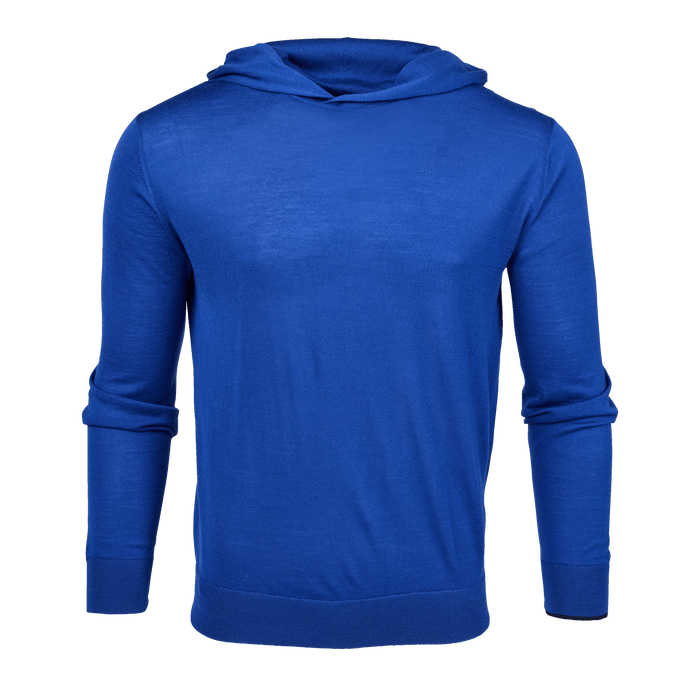 Cobalt Blue Merino Wool Saratoga Sweater Hoodie - Front View | Greyson Clothiers
