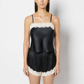 Satin PJ Set with Timeless Lace Trim in Tuxedo Black