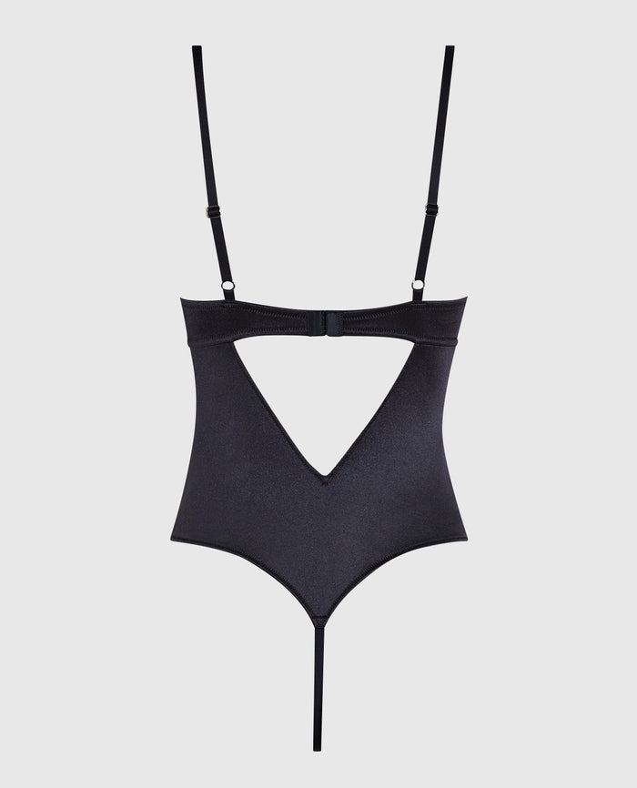 Satin Push Up Bodysuit in Smoulder Black