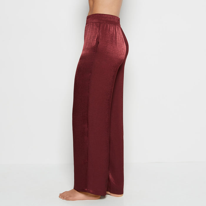 Satin Sleep Pant with button Front in Russian Ruby