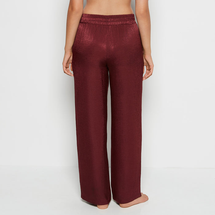 Satin Sleep Pant with button Front in Russian Ruby