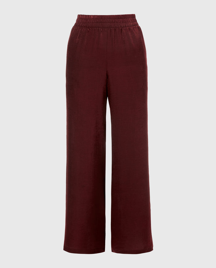 Satin Sleep Pant with button Front in Russian Ruby