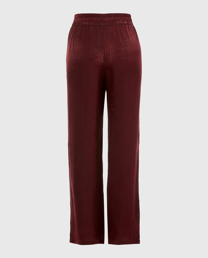 Satin Sleep Pant with button Front in Russian Ruby