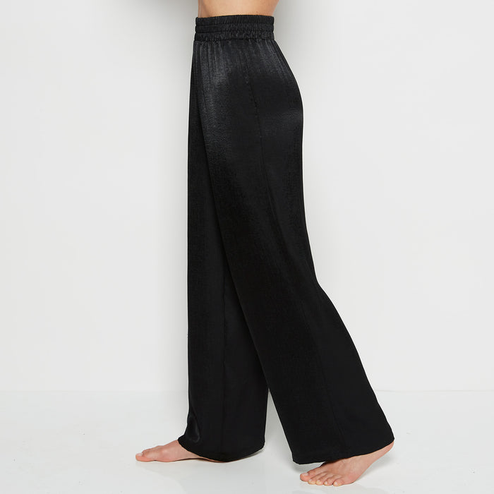 Satin Sleep Pant with button Front in Tuxedo Black