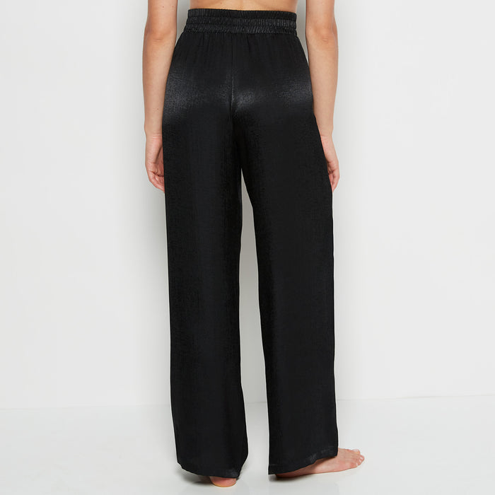 Satin Sleep Pant with button Front in Tuxedo Black