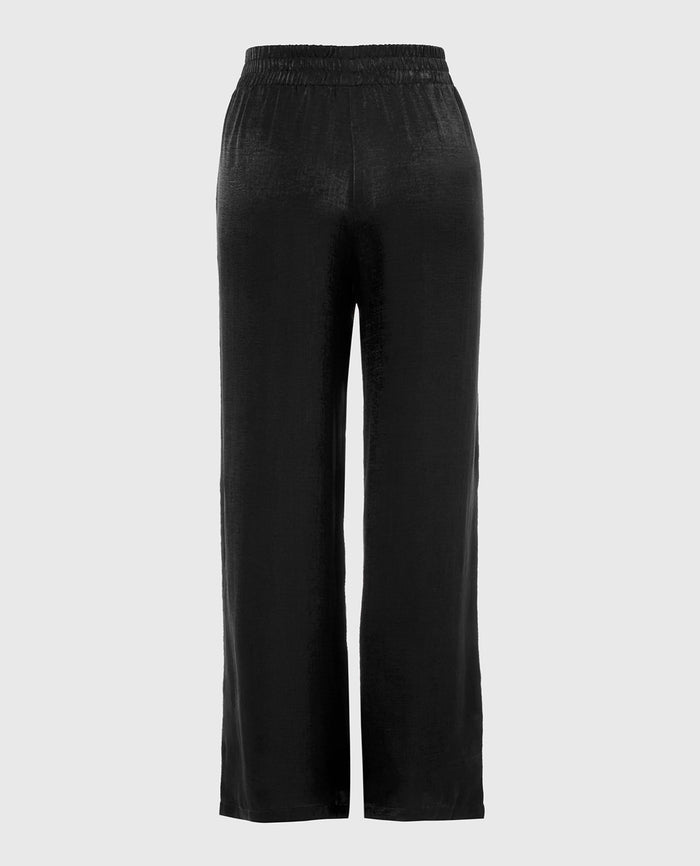 Satin Sleep Pant with button Front in Tuxedo Black