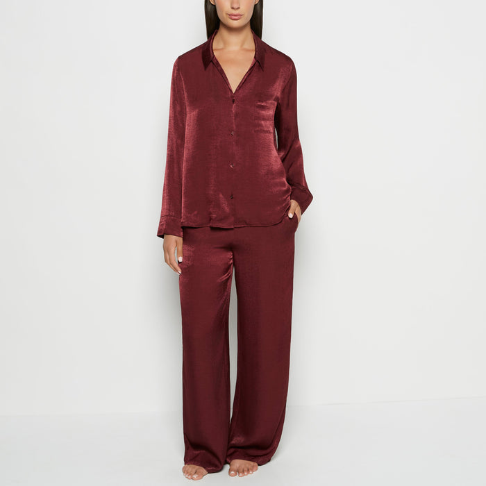 Satin Sleep shirt with button front in Russian Ruby