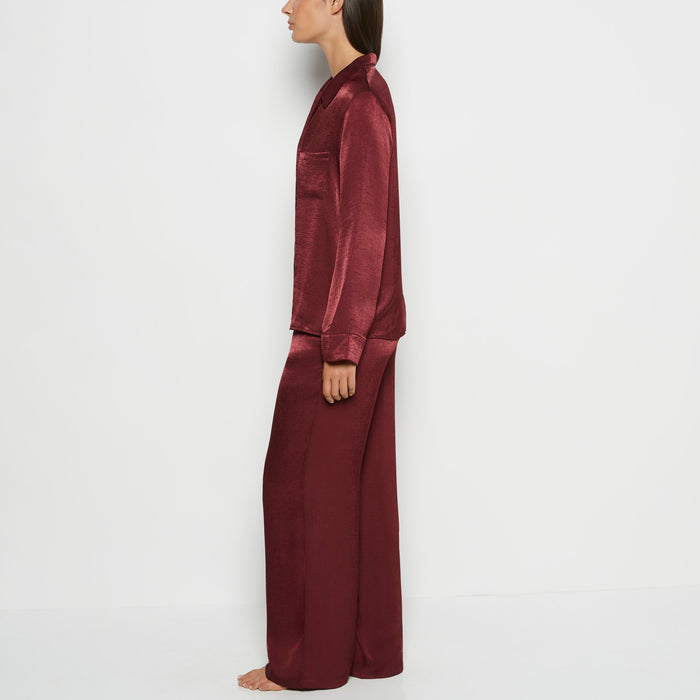 Satin Sleep shirt with button front in Russian Ruby