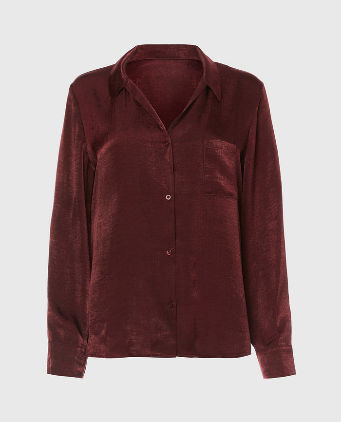 Satin Sleep shirt with button front in Russian Ruby