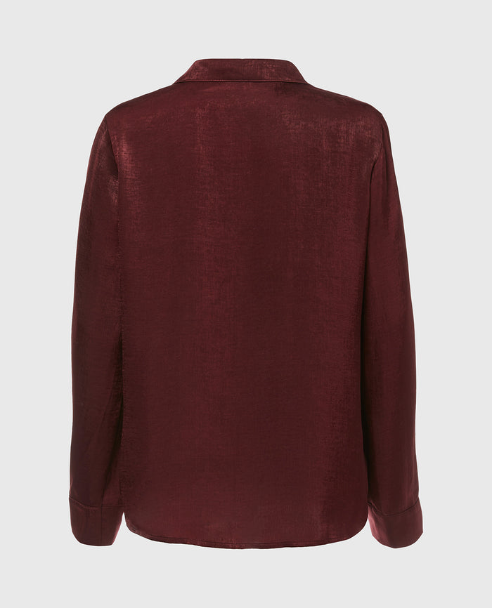 Satin Sleep shirt with button front in Russian Ruby