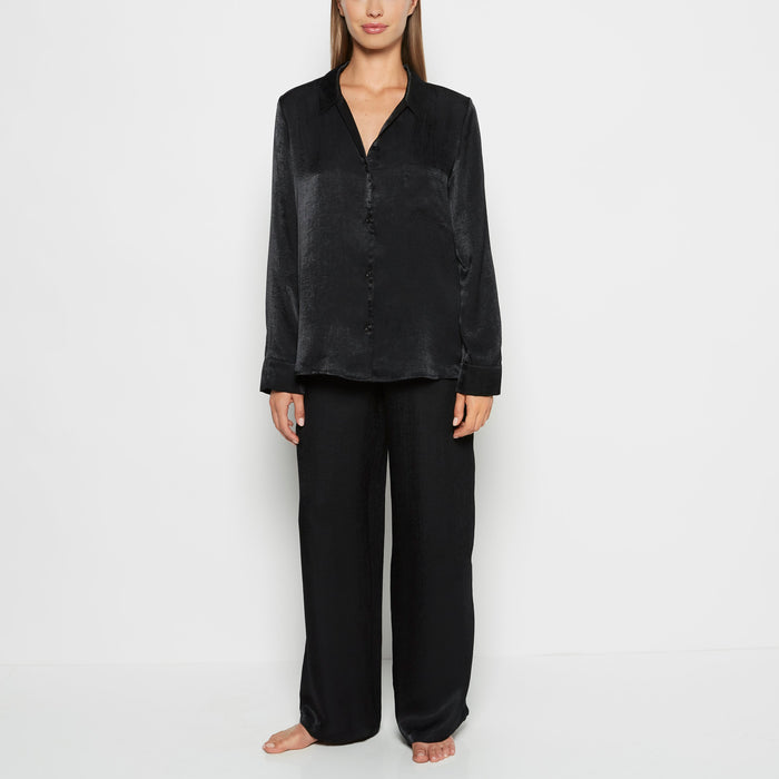 Satin Sleep shirt with button front in Tuxedo Black
