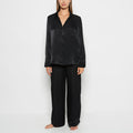 Satin Sleep shirt with button front in Tuxedo Black