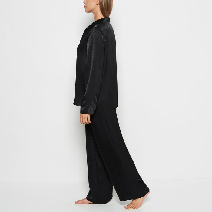 Satin Sleep shirt with button front in Tuxedo Black