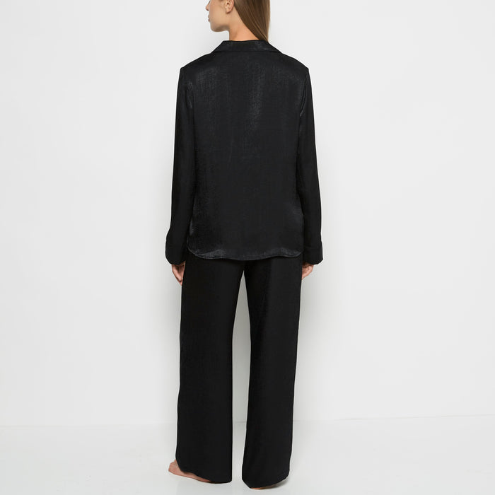 Satin Sleep shirt with button front in Tuxedo Black