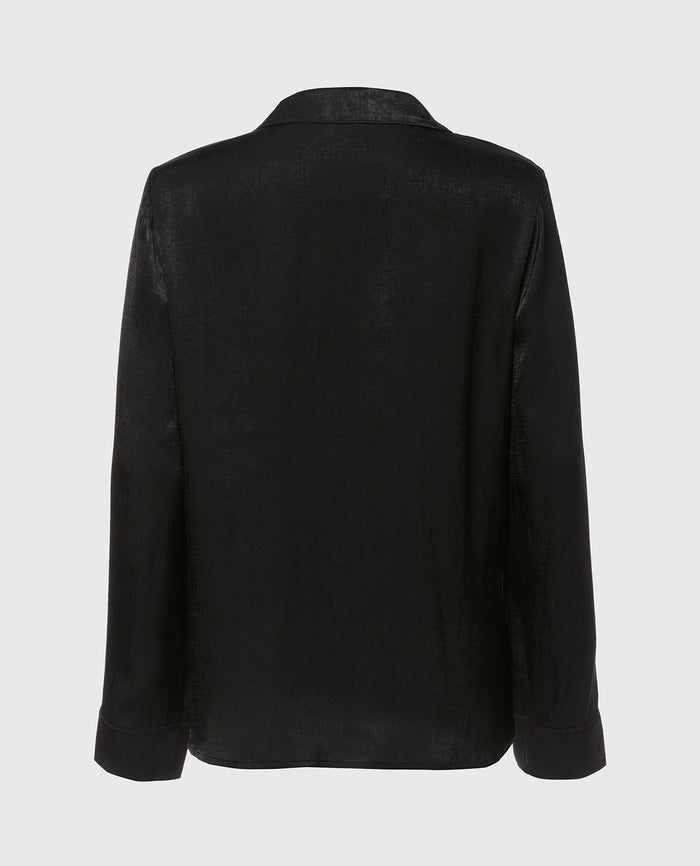 Satin Sleep shirt with button front in Tuxedo Black