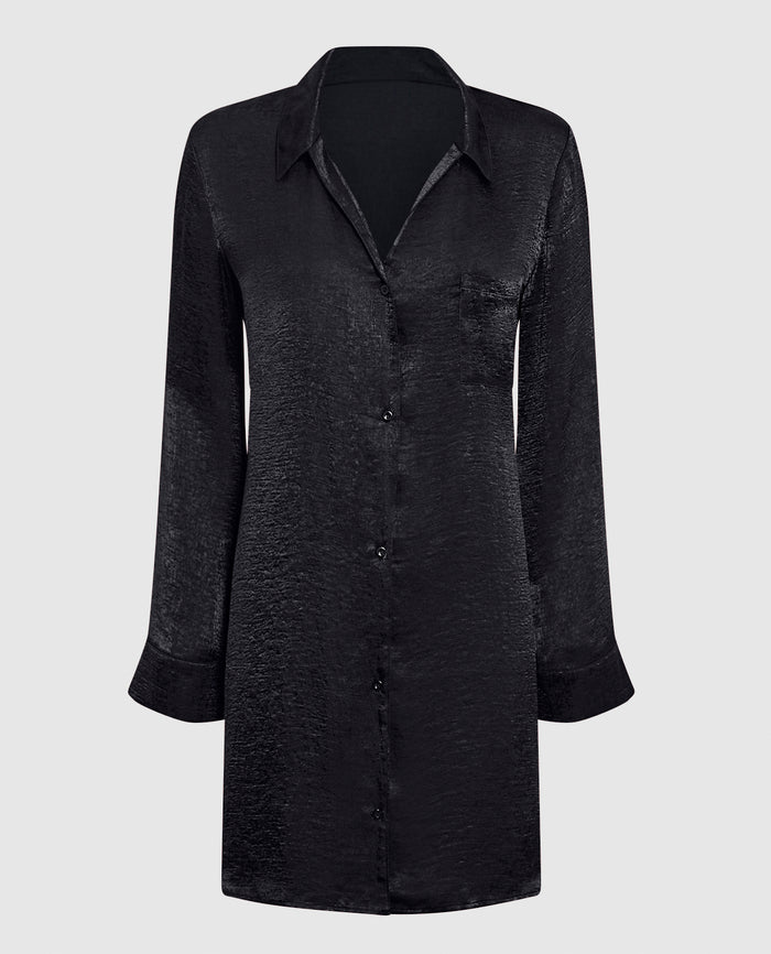 Satin Sleepshirt in Smoulder Black